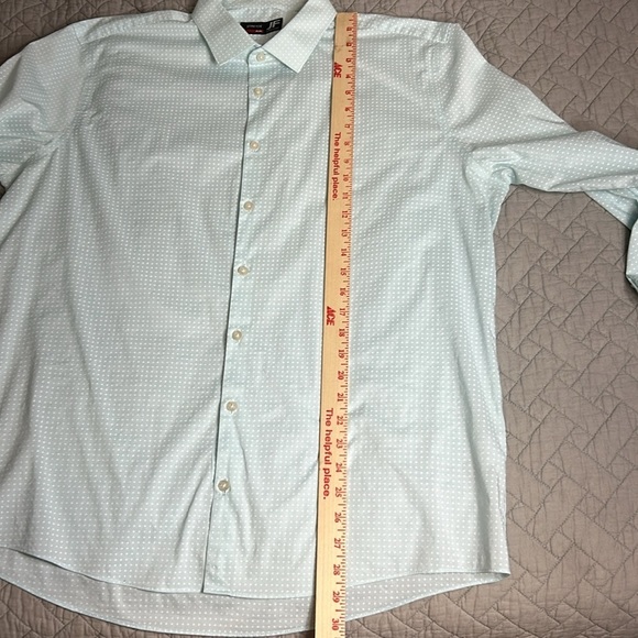 JF J ferrar Mens Light Green with White dots Long Sleeve Shirt Sz 17/17.5 - Picture 10 of 11